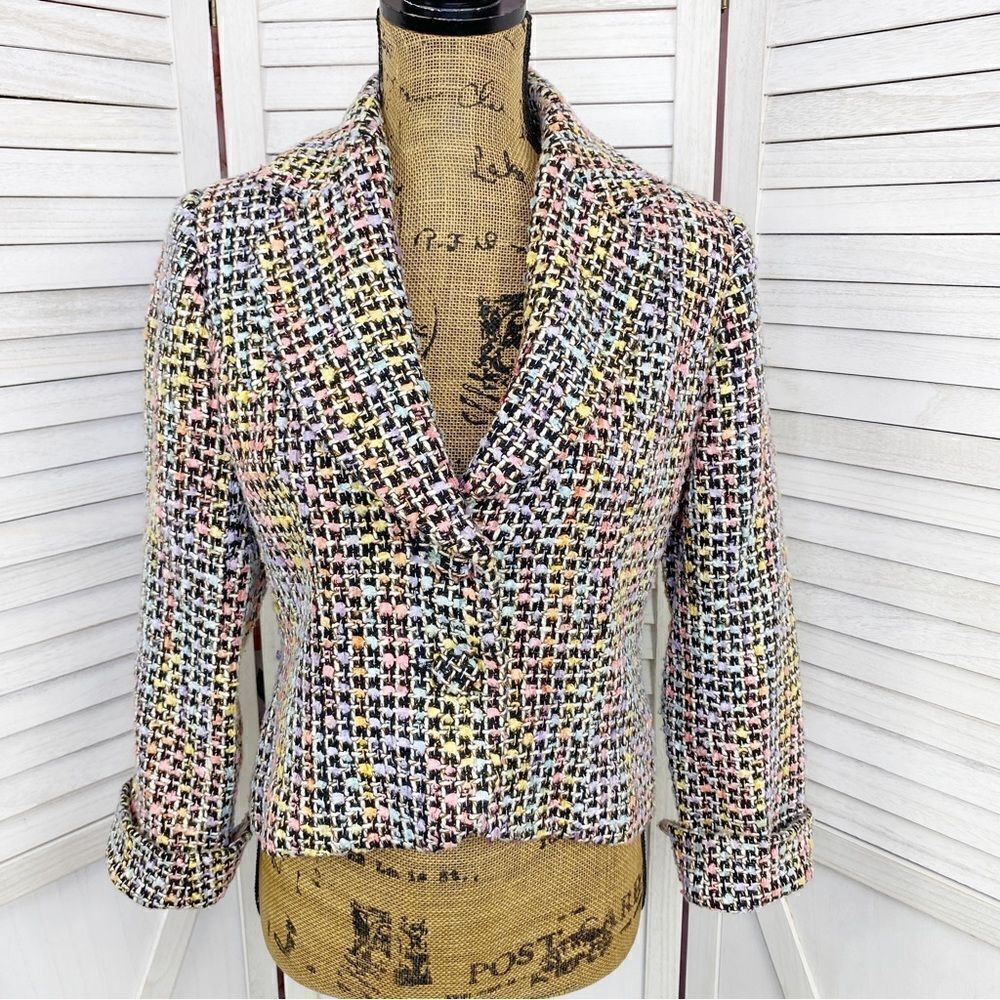 Hillard & Hanson‎ Pastel Multi Tweed Blazer Jacket 6P Two Button